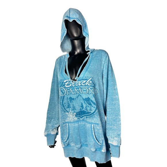 Maurices Black Diamond Blue Hoodie Sweatshirt Drawstring Women's Size 2 - Picture 1 of 7